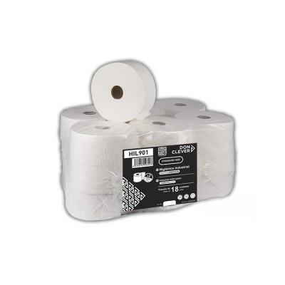 Rollo de papel higiénico Standard Size de calidad pasta pura virgen laminado de 2 capas encoladas. 18 ud. Modelo: HIL901