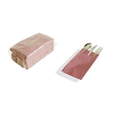 Servilleta canguro 40x40 rosa, fabricada en tissue 2 capas, acabado microgofrado, específica para introducir los cubiertos