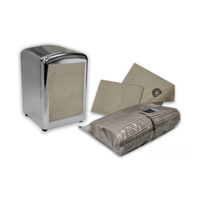 Servilleta mini servis tissue Eco gofrada natural de 2 capas, con impresión "reciclyng" bajo la solapa. Modelo: SER670