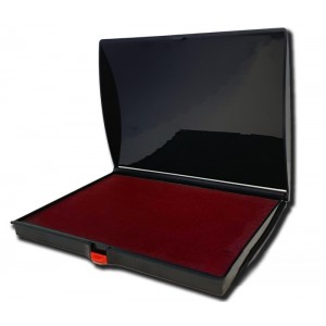 Tampón almohadilla con tinta de color rojo para sello en caja de plástico. Modelo: TAS002