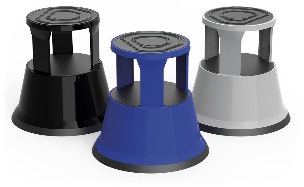 Taburete con ruedas azul - gris - negro