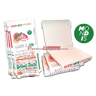 Caja pizza fácil montaje 100 unidades. 33x33x4 cm. . Modelo: CCP033