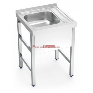 Fregadero con soporte. 1 cubeta 400x400x150 mm. Escurridor derecha. Medidas 600x600x850 mm. 