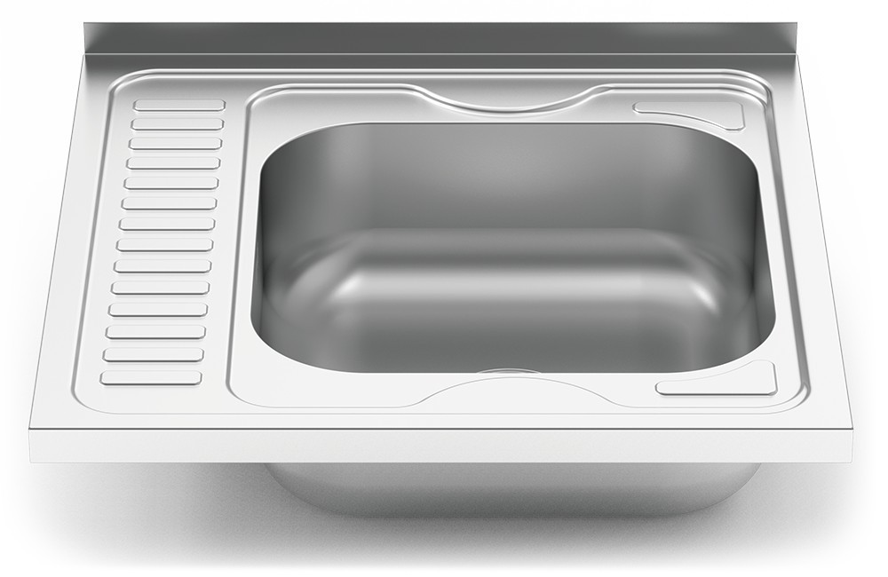 Fregadero con 1 cubeta 400x400x150 mm. Escurridor izquierda. Medidas 600x600 mm. 