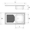 Fregadero con 1 cubeta 400x400x150 mm. Escurridor izquierda. Medidas 600x600 mm. 