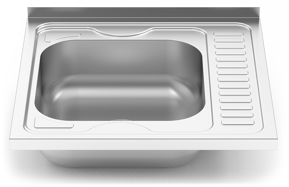 Fregadero con 1 cubeta 400x400x150 mm. Escurridor derecha. Medidas 600x600 mm. 