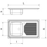 Fregadero con 1 cubeta 400x400x150 mm. Escurridor derecha. Medidas 600x600 mm. 
