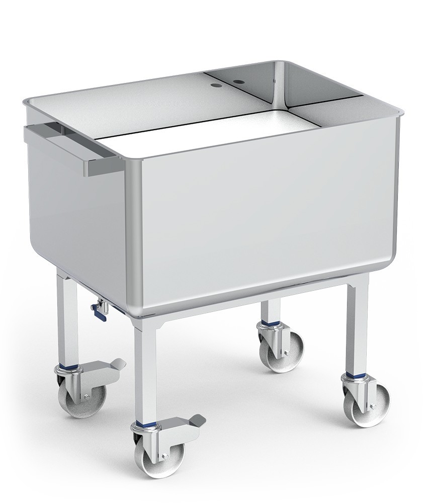 Carro contenedor inox con fondo elevable y desagüe