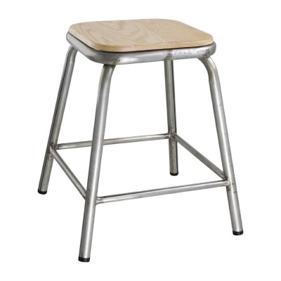 Taburete bajo Bolero acero galvanizado asiento madera (Juego 4)