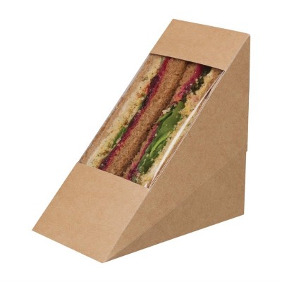 Caja compostable para sándwich Colpac papel kraft con ventanilla de acetato (Caja 500)