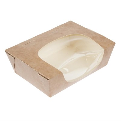 Envase compostable para ensalada Colpac papel kraft plegable con ventanilla de acetato 825ml