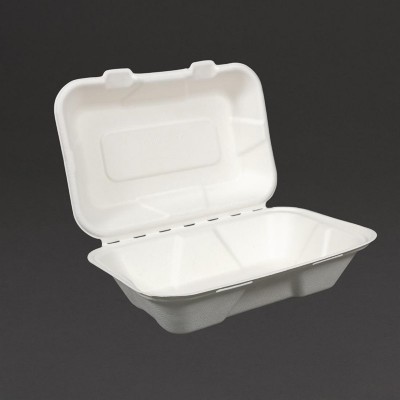 Envase compostable abatible de bagazo para comida Vegware 228mm