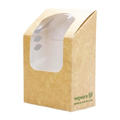 Caja compostable tortillas papel kraft con ventanilla PLA Vegware