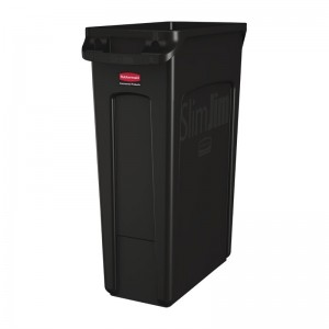 Contenedor Rubbermaid Slim Jim negro con canales de ventilación 87Ltr