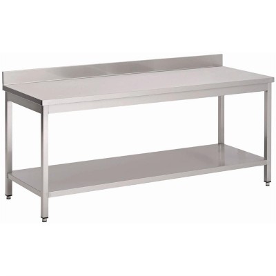 Mesa acero inoxidable Gastro M con estante inferior y peto 850x700x600mm