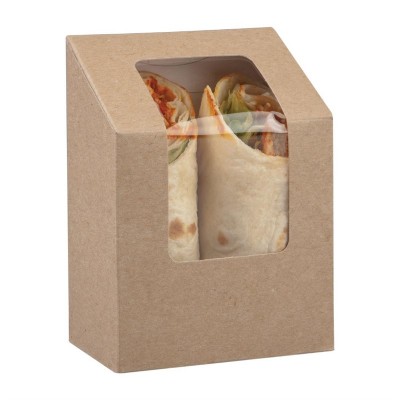 Caja compostable para wraps Colpac papel kraft plegable con ventanilla de PLA (Caja 500)