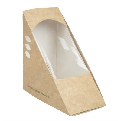 Caja compostable para sándwich papel kraft Vegware (Caja 500)