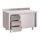 . Mesa acero inoxidable Gastro M 3 cajones puertas correderas y peto 1000(An)x700(F)x850(Al)mm