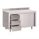 . Mesa acero inoxidable Gastro M 3 cajones puertas correderas y peto 1200(An)x700(F)x850(Al)mm