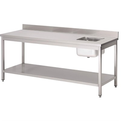 . Mesa acero inoxidable Gastro M con fregadero y peto 1200(An)x700(F)x850(Al)mm