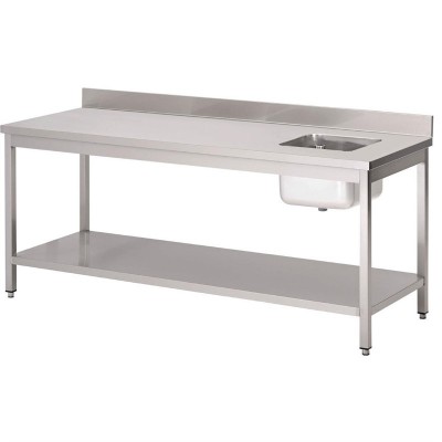 Mesa acero inoxidable Gastro M con fregadero y peto 1400(An)x700(F)x850(Al)mm