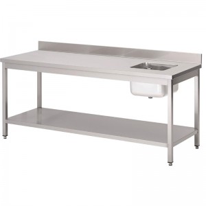 . Mesa acero inoxidable Gastro M con fregadero y peto 1600(An)x700(F)x850(Al)mm