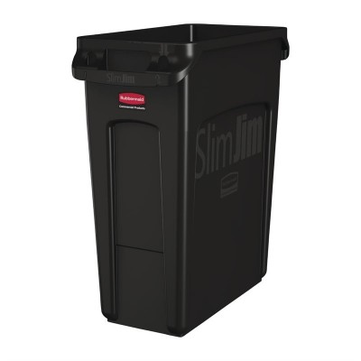 Contenedor Rubbermaid Slim Jim negro con canales de ventilación 60Ltr