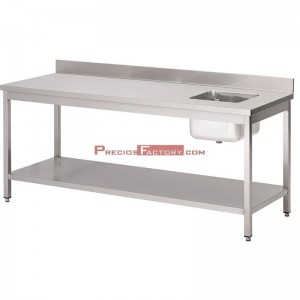 Mesa acero inoxidable Gastro M con fregadero y peto 2000(An)x700(F)x850(Al)mm