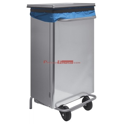 Cubo de basura industrial en acero inoxidable con ruedas y soporte para bolsa de 110L