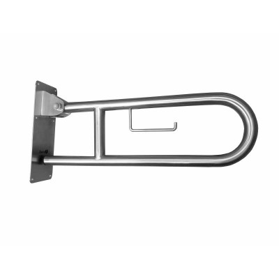Barra abatible con portarrollos y freno progresivo. Accesorios de ayuda para baño. Barra 60cm. Giro vertical. satinado.