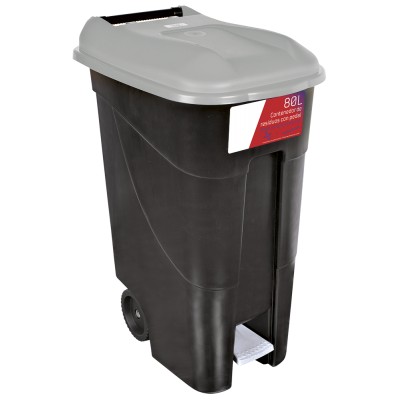 Contenedor de desperdicios con tapa y ruedas gris 80 lts. Serie GO!