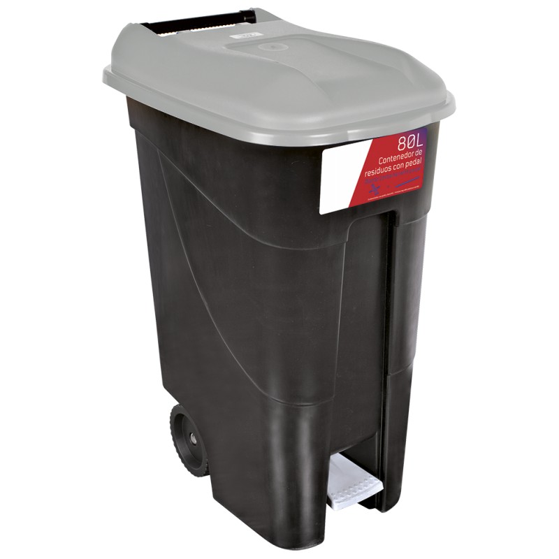 Contenedor de desperdicios con tapa y ruedas gris 80 lts. Serie GO!