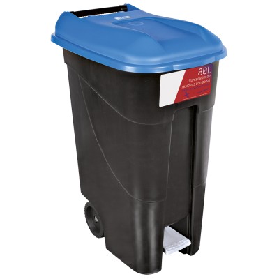 Contenedor de desperdicios con tapa y ruedas azul 80 lts. Serie GO!