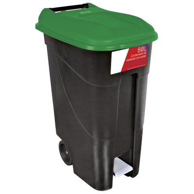 Contenedor de desperdicios con tapa y ruedas verde 80 lts. Serie GO!