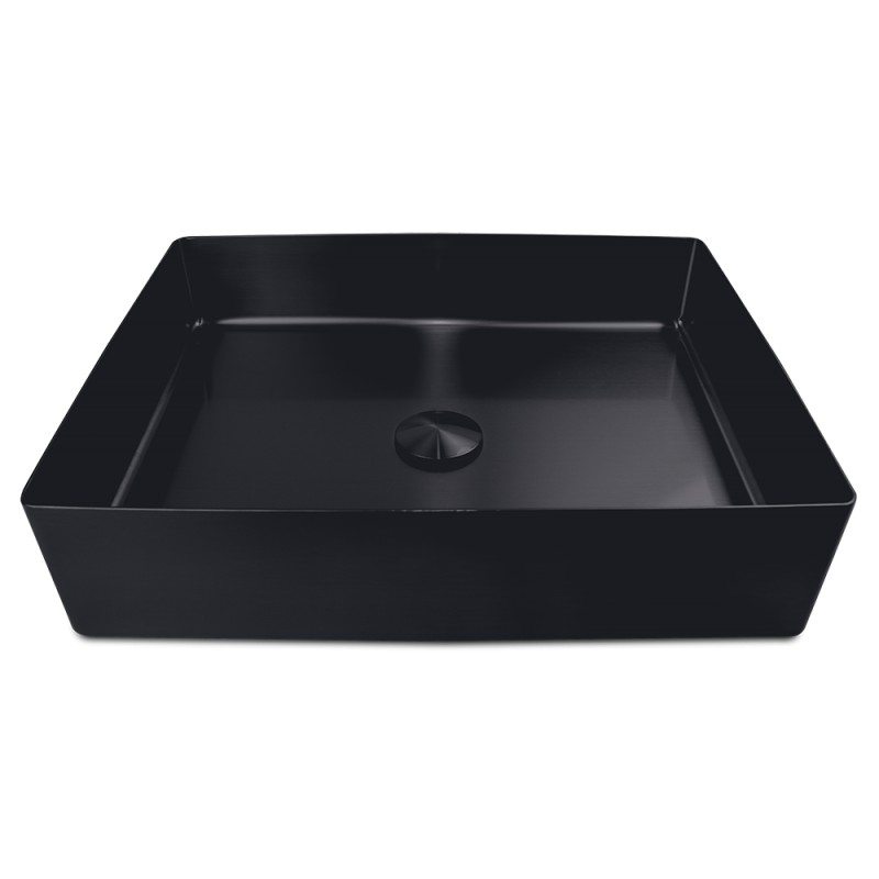 Lavabo rectangular negro de sobre encimera para baño