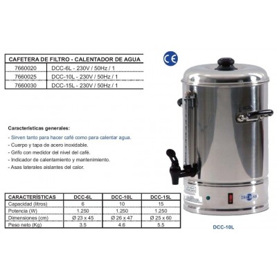 Dispensador de cafe caliente dcc-15 litros
