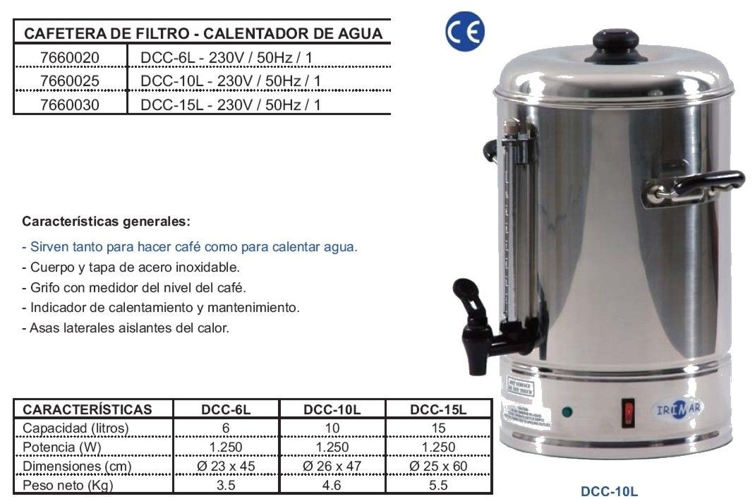 Dispensador de cafe caliente dcc-15 litros
