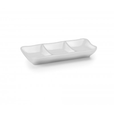 Fuente 3salsa mini melamina white 19X8X3. Lacor 63280