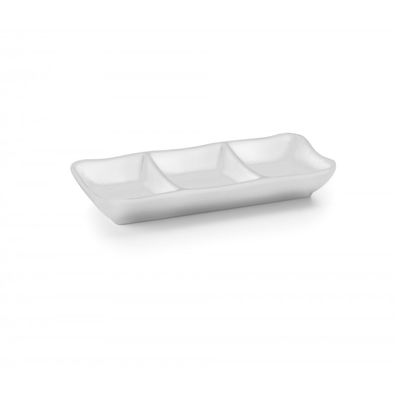 Fuente 3salsa mini melamina white 19X8X3. Lacor 63280
