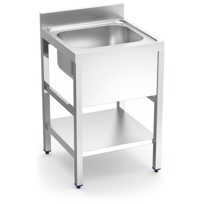 Fregadero con soporte y entrepaño 1 cubeta 800x700x850 mm