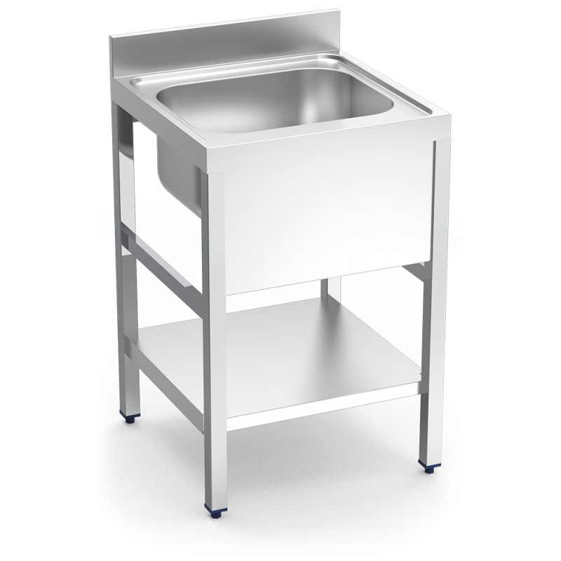 Fregadero con soporte y entrepaño 1 cubeta 800x700x850 mm