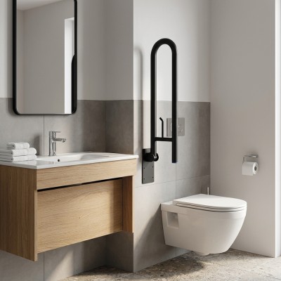 Barra de apoyo abatible vertical en acero inoxidable 700 mm - Serie Black