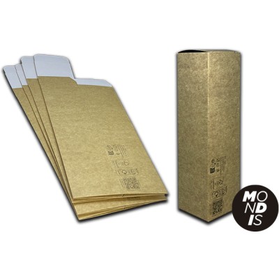 Caja kraft para bocadillo con ventana transparente fabricada en celulosa, para bocadillos de hasta 25,5 cm. Modelo: CBK002
