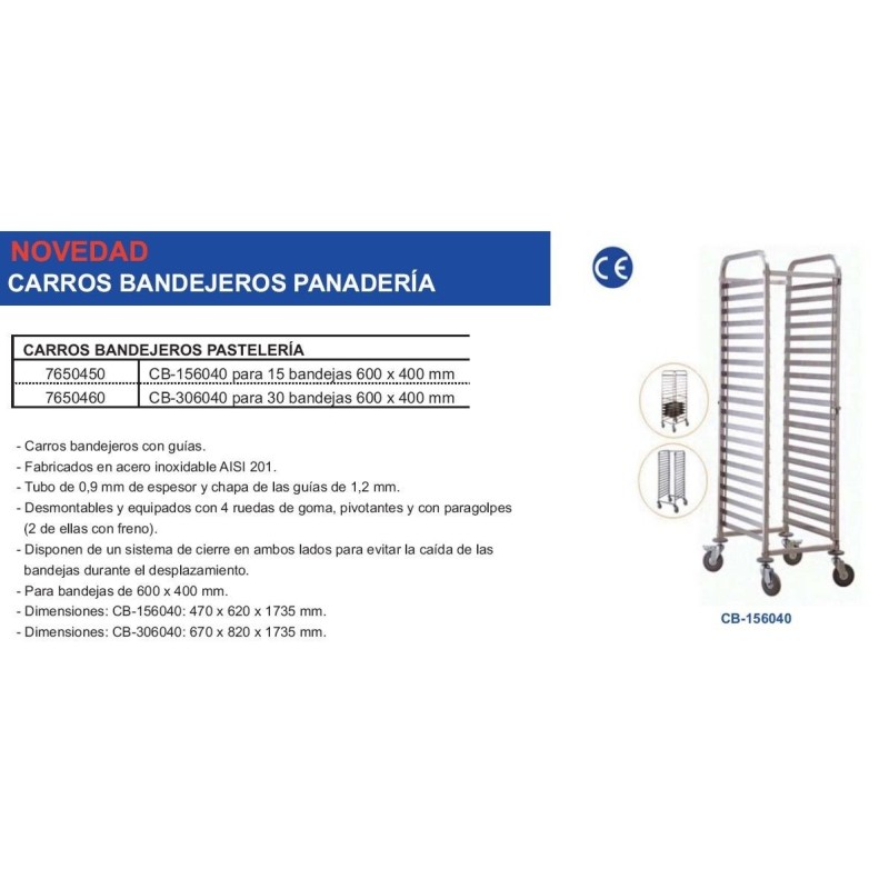 Carro pastelero 15 bandejas 60x40